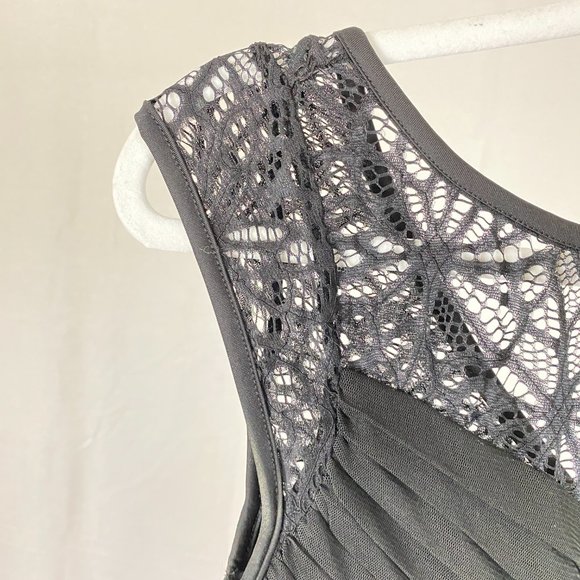 Eclipse Black Evening Cocktail Party Dress with Lace and Capped Sleeves - Picture 6 of 10